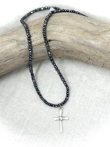 Silver & White Topaz Cross Necklace