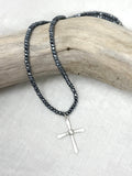 Silver & White Topaz Cross Necklace