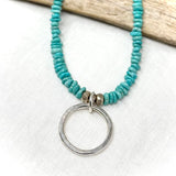 Silver Hammered Hoop Turquoise Necklace