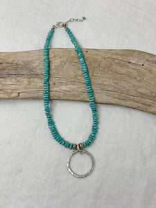 Silver Hammered Hoop Turquoise Necklace