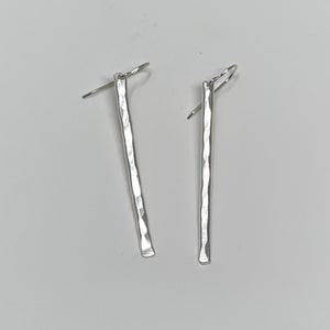 Silver Hammered Stick Earrings