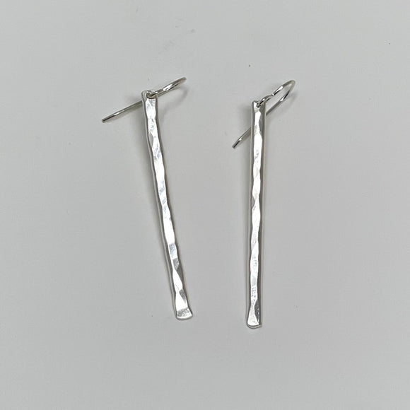 Silver Hammered Stick Earrings