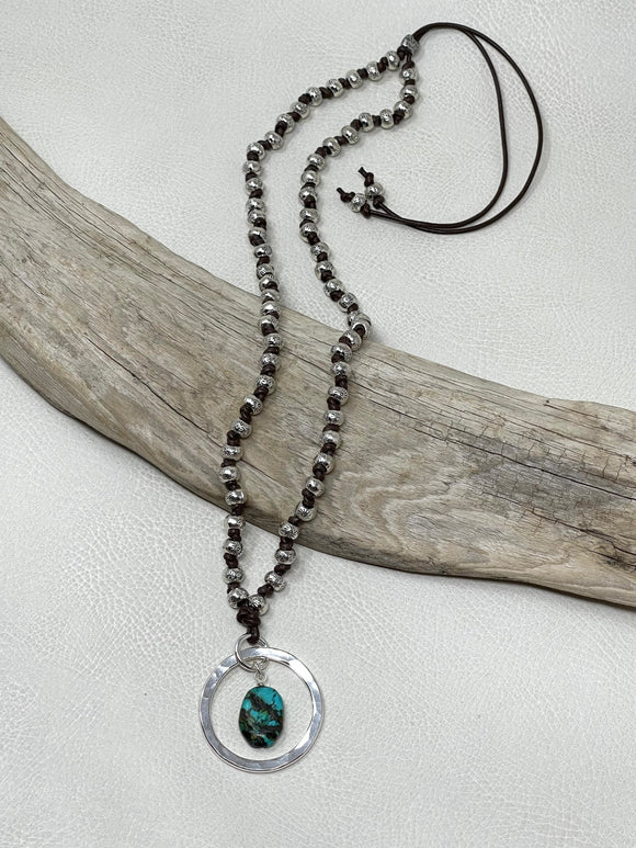 Leather Beaded Hoop& Turquoise Necklace